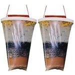 GROLF 2 Pack Fly Trap Outdoor Hanging Fly Catcher,Disposable Ranch Fly Trap Catcher Bag with Fly Bait,Fly Killer Repellent for Outdoor Garden, Farm, Horse Barn