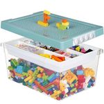 Greentainer Storage Boxes with Lids for Lego Cube Kids Toy Box Stackable Plastic Drawer Organiser Clear Compartment Craft Containers for Building Blocks Bricks Puzzle Board Organizer Accessories