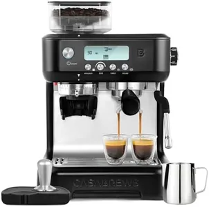 CASABREWS Espresso Machine with Grinder, Professional Cappuccino Latte Machine with Powerful Milk Frother Steam Wand, Barista Espresso Maker with LCD Display, Gifts for Mom, Dad and Family, Black