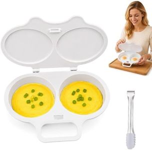 Dual Cavity Microwave Egg Poacher, Microwave Egg Cooker with Lid & Handle, 2-Egg Microwave Steamer for Home Kitchen (White)