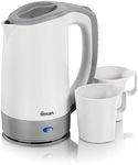 Swan Dual Voltage Travel Kettle with Two Tea Cups, 0.5 Litre Capacity, 125-600 W, Lightweight, White/Grey, SK19011N