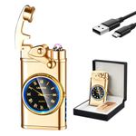 GADATOP Electric Lighter Personalized Creative Rocker Windproof Lighter USB Rechargeable Flameless Double Arc Plasma Lighter with Luminous Real Watch dial LED (Gold ice)