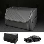 TOPABYTE Car Trunk Organizer with Lid and Sturdy Handle Foldable Durable Premium Leather Storage Box Cargo for BMW SUV Sedan Truck, Black