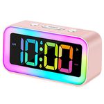 Cadmos Pink Girls Cute Alarm Clock with Dynamic Led Display,Rainbow Night Light,Dual Loud Alarms,Dimmer,USB Charger，12/24hr,Small Size for Bedside Bedrooms,Kawaii Gifts for Kids,Teens Room Decor