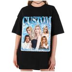 LucBuy Custom Bootleg Rap Tee Shirts, Personalized Retro Photos Text Oversized Sweatshirt, Customized Face Graphic Crewneck Casual Pullover, Vintage Drop Shoulder Loose Fan Top Hoodies Gifts (A6)