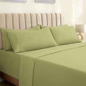 LuxClub 4 PC Sheet Set Sheets Deep Pockets 18" Eco Friendly Wrinkle Free Sheets Machine Washable Hotel Bedding Silky Soft - Lime Twin