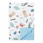 POSENPRO Baby Blanket for Boys Girls, Soft Plush Minky Baby Blanket with Dotted Backing, Lovely Ocean Animals Double Layer Toddler Receiving Blanket Throw for Stroller & Crib, 30 x 40 Inches