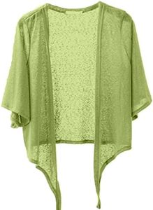 Shiyifa Women's Shrugs 3/4 Sleeve Open Front Cardigan Lightweight Tie Front Bolero Shrug(Green,3XL)