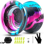 WATIEOBOO Yoyo R8 Responsive Yoyo for Kids,Professional Unresponsive Yo yo for Adults Pro Metal Trick Yoyos with Yo Yo Bearing Kit 10 Strings, Case & Gloves (R8-Black Pink Blue)