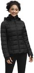 SLOW DOWN Women Midweight Down Puffer Jacket, Warm Hooded Winter Down Jacket for Women with Faux-Fur Hood & Collar (Black, L)