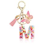 DAJISI Initial Letter Keychains for Women and Girls, Alphabet Initial Letter Key Ring Tassel Butterfly Pendant Keychain for Wallet Backpack Handbags