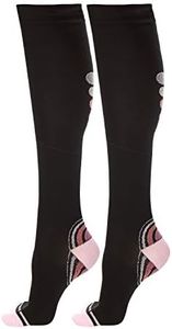DARESAY Unisex Knee High Athletic Compression Socks Men Women 15-20 mmHg, Circulation and Recovery, Pink-Black