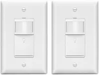 LIDER Motion Sensor Switch with Wall Plate, UL Listed, PIR Sensor Switch, Occupancy/Vacancy, No Neutral Required, Ground Wire Required, 1-Pole, Modern Smart Home, White, Wall Plate Included, 2 Pack