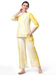 MIRCHI FASHION Women's Cotton Shibori Dyed Printed Kurta Co-Ord Set (MK9172-Yellow, Off White-L)