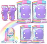 Kids Knee Pads Elbow Pads Wrist Guards Set, Protective Gear Set for Girls Boys Roller Skating Bike Cycling Skateboard Scooter (Flash Violet, Medium (6-12years))