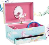 Jewelkeeper Girl's Musical Jewelry Storage Box with Pullout Drawer, Rainbow Unicorn Design, The Beautiful Dreamer Tune