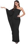 koh koh Womens Long One Off The Shoulder Evening Cocktail Bridesmaid Wedding Party Tube Guest Summer Formal Flowy Elegant Sexy Gown Gowns Maxi Dress Dresses, Black M 8-10