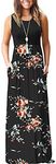 PCEAIIH Women's Casual Sleeveless Maxi Dress Loose Long Dresses with Pockets (L-B-Rose Black)