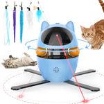 PETTOM Cat Toys for Indoor Cats Adult, 3 in 1 Interactive Cat Toy with Rotating Feather/Tracks Ball/Red Beam, Automatic Cat Toys for Boredom- USB Rechargeable, Gifts for Cats (Blue)