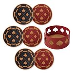 Mango Steam Set of Six Poker Chip Decorative Coasters for Drinks & Mugs with Metal Holder, Red