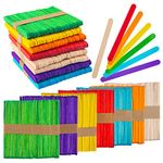 VGOODALL 400PCS Coloured Lollipop Sticks, 7 Bright Colour Natural Jumbo Lolly Sticks for Kids DIY Craft Classrooms Project