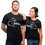 ROYAL DJ FASHION Unisex Cotton Soulmate Printed Couples Matching T-Shirts | Lovers T-Shirt | Round Neck | Full Sleeve | (Pack of 2) | Black | Men - M | Women - M