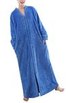 DSNOW Ladies Zip Fleece Waffle Long Dressing Gown Fluffy Towelling Bathrobe Sleepwear , Blue, M