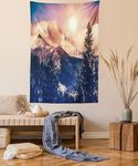 USA Nature Decor Collection, Mountains in Coloradao Bright Sun Snowy Hill View Print, Bedroom Living Kids Girls Boys Room Dorm Accessories Wall Hanging Tapestry, Blue White Black