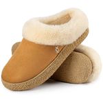 EverFoams Women's Clog Slippers Comfy Microsuede Memory Foam Non-slip Indoor Outdoor House Shoes with Fuzzy Collar Chestnut, 5-6 UK