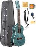 Kala KA-SPRK-AQUA Rhapsody in Blue Sparkle Concert Ukulele Bundle with Case, Tuner, Aquila Strings, Strap, Austin Bazaar Instructional DVD, and Polishing Cloth