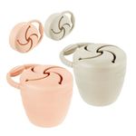 PandaEar 2 Pack Silicone Snack Containers for Toddlers Kids | Collapsible Snack Cups Toddler No Spill | Baby Snack Catcher for Travel, Light Tan/Walnut (Pink/Linen)