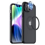 FLOVEME [5 in 1] for iPhone 14 Plus Case 6.7 inches, with 2 Pack Screen Protector + Camera Lens Protector, Translucent Matte Hard PC Back with Shockproof Protective Phone Guardian Cover, Matte Black