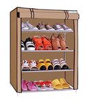 FLIPZON Multipurpose 4-Tiers Shoe Rack With Dustproof Zip Cover, Multiuse Wide Space Storage Rack Made By Non Woven Fabric For Footwear, Toys, Clothes (4 Shelves) (Chiku)(Iron Pipes, Non Woven Fabric)