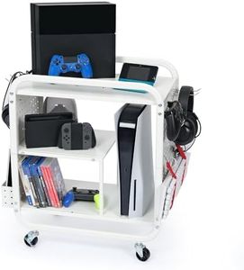 Mythinglogic Gaming Station Organizer, Metal Game Controller Holder, Video Game Console Storage Rack, Game Organizer Storage for PS5/PS4/Xbox/Switch/Game Accessories (White, 23.62" x 12.60" x 25.98")