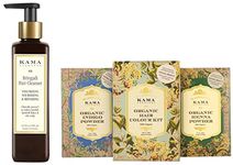 Kama Ayurveda Bringadi Hair Cleanser, 200 ml & Kama Ayurveda Organic Hair Color Kit, Hair Color, Henna Powder and Indigo Powder, 200g - Multicolor (Pack of 1 each)