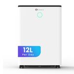 PureMate 12L/Day Dehumidifier for Home, Automatic Humidity Sensor, Digital Display, 24H Timer, Auto Shut-Off, Continuous Drainage & Laundry Drying, Removes Damp, Condensation & Odours.