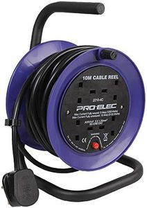 PRO ELEC PEL01273 4-Gang Mini Cable Reel Mains Extension, 10m,Black/Blue