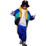 LOLANTA Boys' Girls' Color Block Jacket Track Pants Sets Hip Hop Dance Outfits Sportswear Unisex (16-18, blue#B)