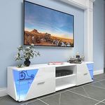 Dripex High Gloss TV Cabinet Stand, 150cm Modern TV Unit with LED light Entertainment Unit Cupboard with Storage Furniture for Living Room Bedroom for 32 40 43 50 55 60 65 inch 4k TV, White