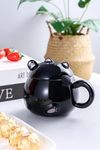 Dravina Coffee Mug - Microwave Safe Ceramic Mugs For Coffee With A Spoon & A Lid | Aesthetic Coffee Mugs (Black Cat Mug With Spoon + Lid), 400 Ml