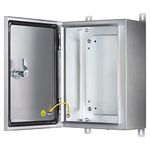 KWONONG Junction Box, IP65 Waterproof Stainless Steel Enclosure for Electrical Project, Includes Mounting Plate and Wall Bracket (14"×10"×6")