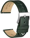 WOCCI 22mm Old-fashioned Watch Band for Men, Top Grain Leather, Silver Brushed Buckle (Army Green)