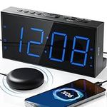 Loud Alarm Clock with Bed Shaker for Heavy Sleepers, 2 Alarms, 7.5’’ LED Screen, Dimmer, 4 Volume, Snooze, USB Charging Port, 12/24H & DST, Digital Vibrating Alarm Clock for Bedrooms, Seniors,Deaf