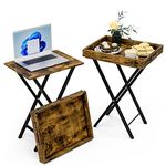 XBurmo TV Tray Tables Set of 2 Wood TV Trays with Removable Tray Top 2 Pcs Folding Side Table for Bedroom Living Room Snack Table with Food Serving Tray for Small Space Burned Brown Eating Table