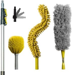 DOCAZOO, Microfiber Duster with Extension Pole - 5-12ft Up to 20ft Extendable Dusters - House Cleaning Kit for High Ceilings & Long Reach Ceiling Fan Cleaning Tool, Cobweb & Wall Dust Remover