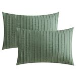 JELLYMONI 2 Pack Green Pillowcases King Size, Soft Microfiber Striped Tufted Pillow Covers with Envelope Closure (Pillows are not Included)