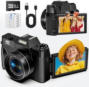 Digital Camera 4K 56MP UHD Vlogging Camera with 3'' 180° Flip Screen, 16X Digital Zoom Compact Camera for Photography with Auto Focus & 32GB Card & 2 Batteries for Teens Students Kids Boys Girls