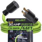 GEARit 30-Amp Generator Extension Cord, 120/250-Volt, 4-Prong, 7500W, NEMA L14-30P/L L14-30R, 10 Gauge SJTW Locking Power Cord for Manual Transfer Switch, Portable Generator, Power Outage, 6 Ft, Green