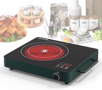 Electric Cooktop Single Burner, GIHETKUT 1800W 110V Electric Stove Top with Knob Control, Portable Induction Cooktop with 2 Handle, Hot plate with Double Ring Heating, 4 hours Timer (Green)