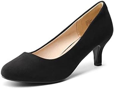 DREAM PAIRS Womens Closed Toe Low Heels Dress Pump Shoes, Black/Suede - 8.5 Wide (Luvly)